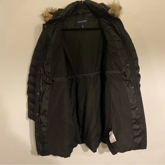 Lands' End Black Squall Parka Down Coat with Faux Fur Trim. - Picture 4 of 8